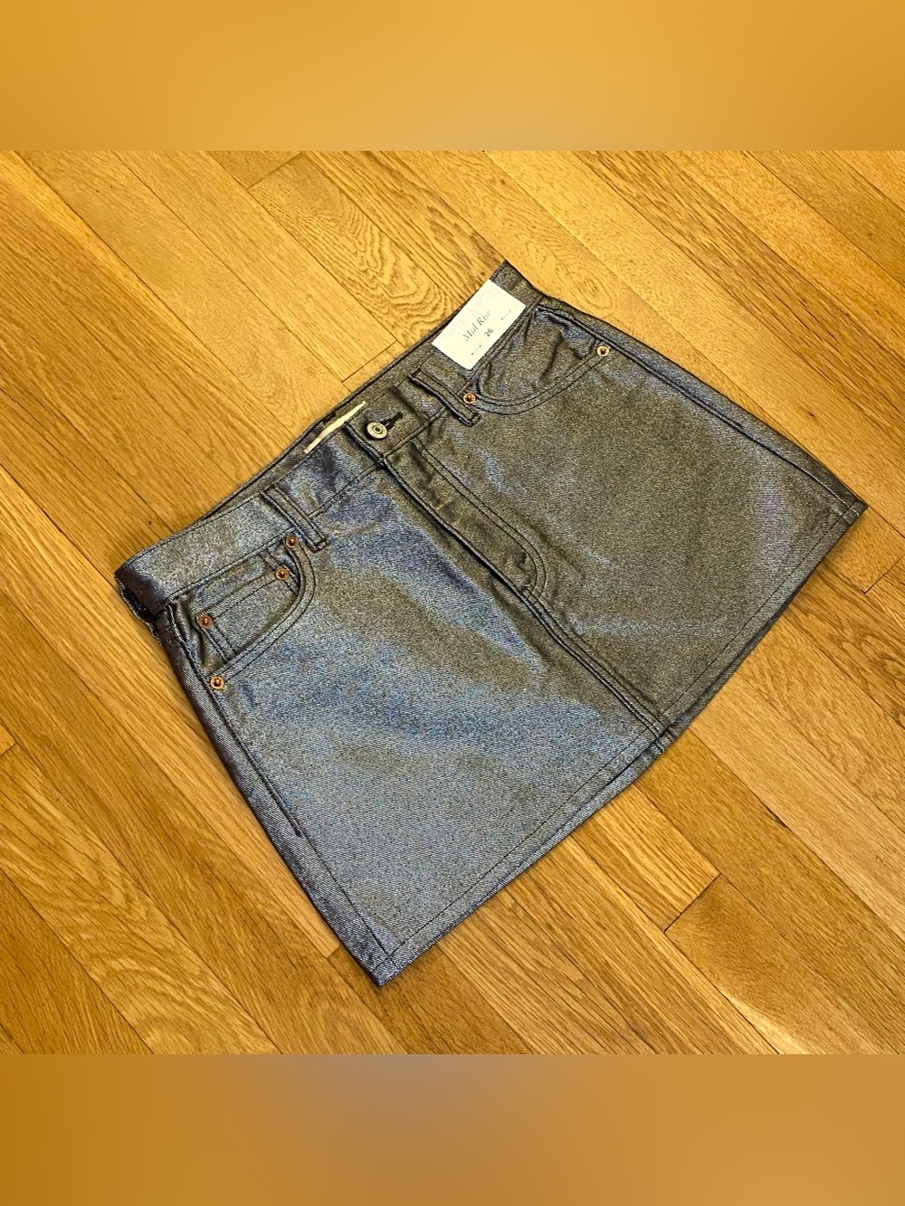 NWT Abercrombie & Fitch Metallic Silver Denim Mini Skirt - Size 26